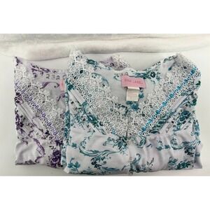Pink Label Floral Night‎ Gown Lot of 2 Yolk 4 Button Front Size M Long Sleeve